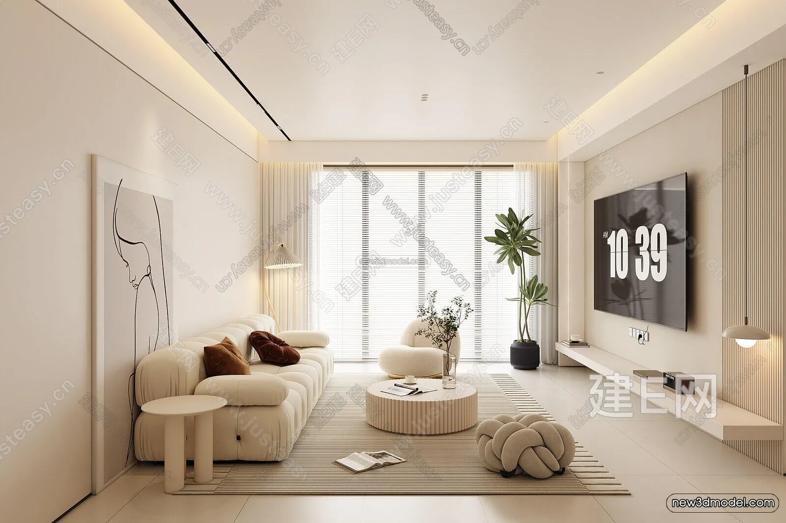 Cream Style Interior 3D Blocks – Living Room 3D Model – 139 – VRAY