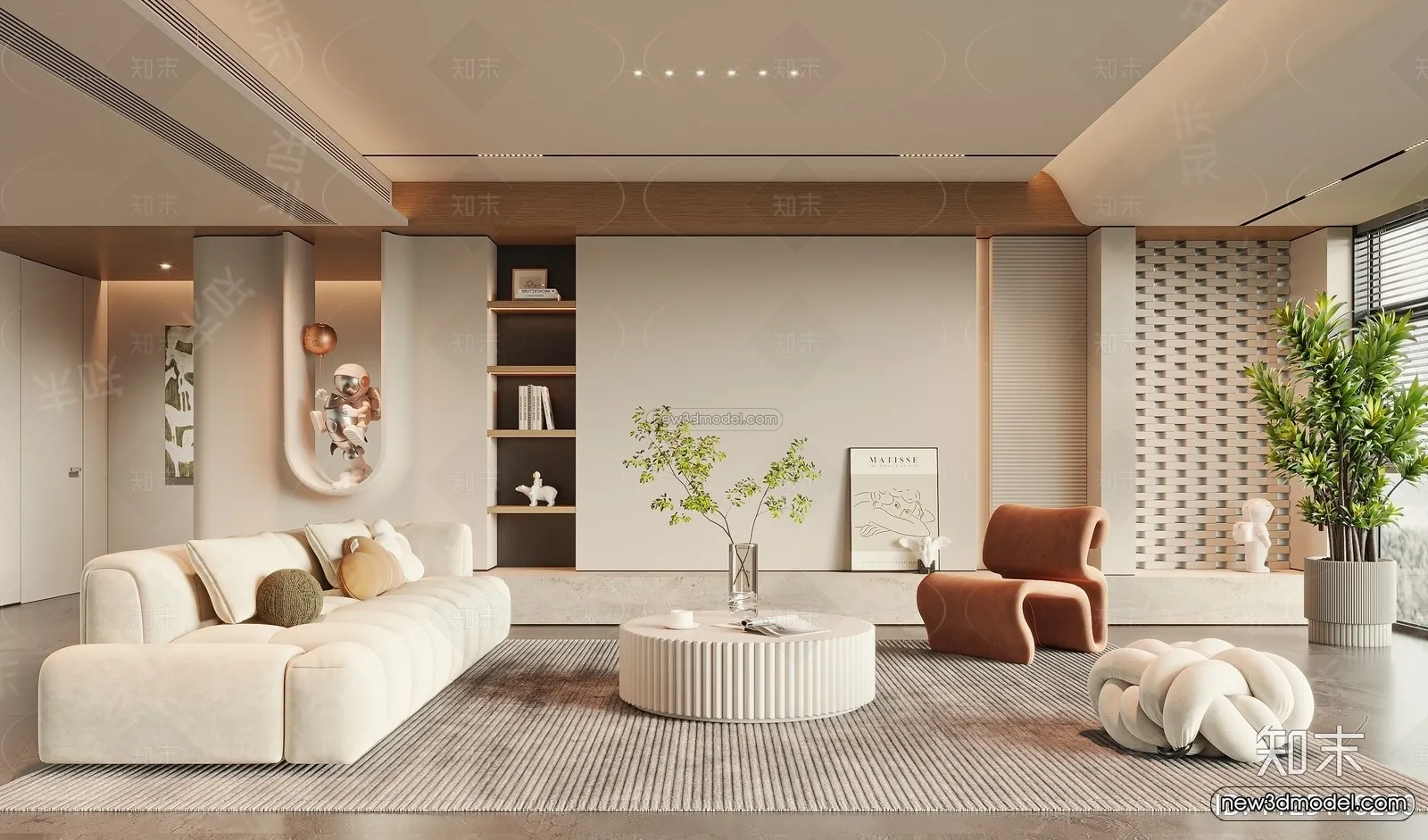 Cream Style Interior 3D Blocks – Living Room 3D Model – 141 – VRAY