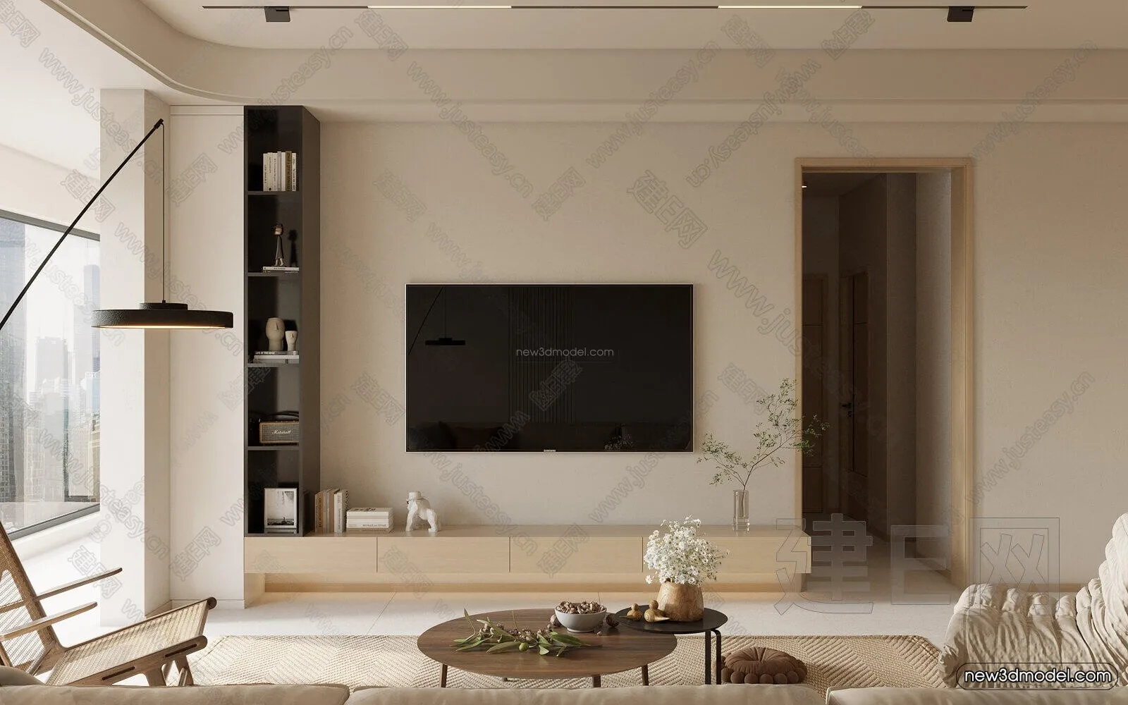 Cream Style Interior 3D Blocks – Living Room 3D Model – 142 – VRAY