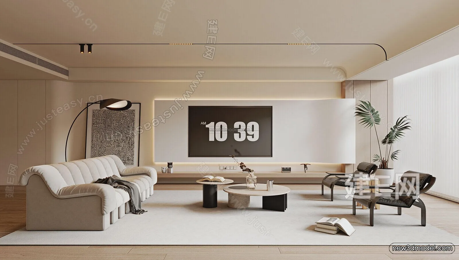Cream Style Interior 3D Blocks – Living Room 3D Model – 145 – VRAY