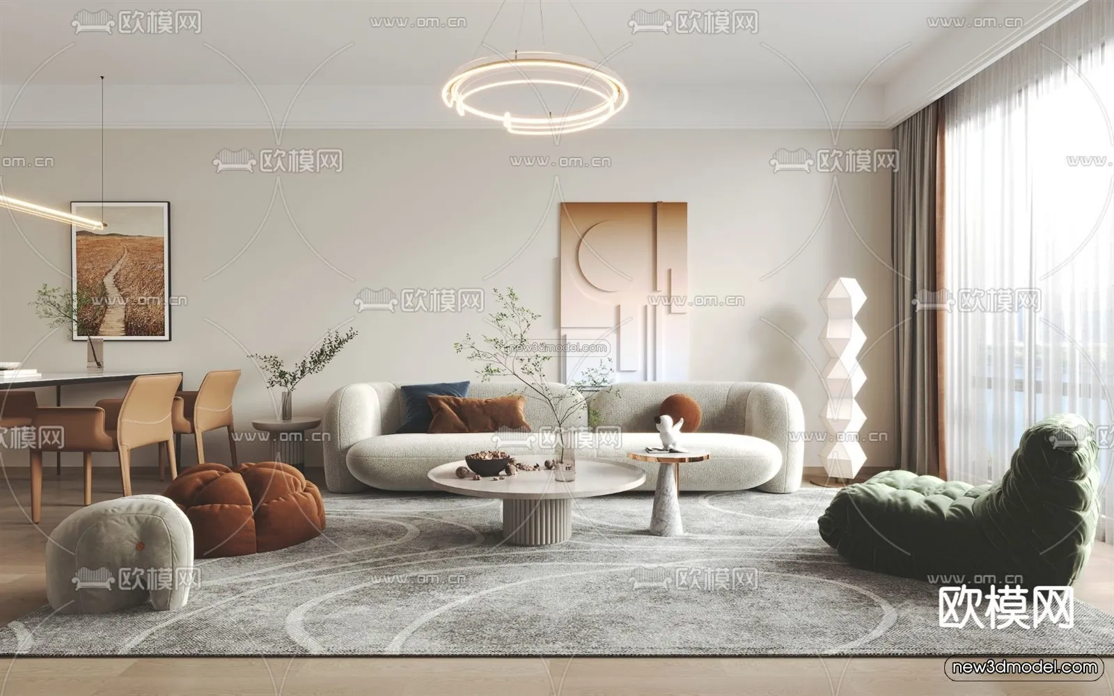 Cream Style Interior 3D Blocks – Living Room 3D Model – 148 – VRAY