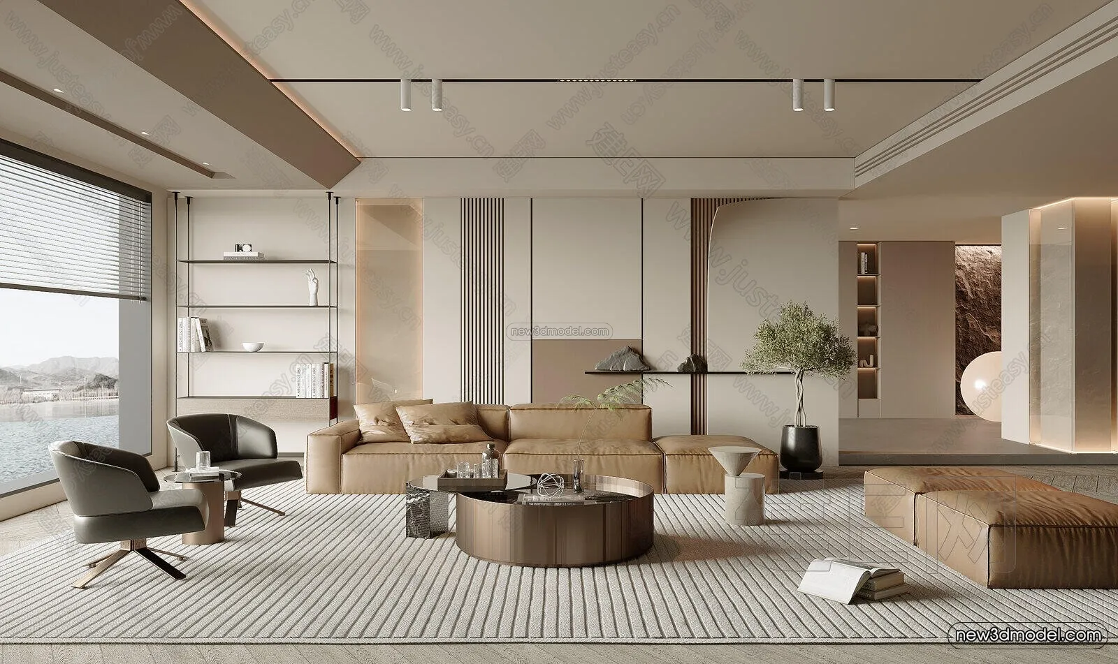 Cream Style Interior 3D Blocks – Living Room 3D Model – 150 – CORONA