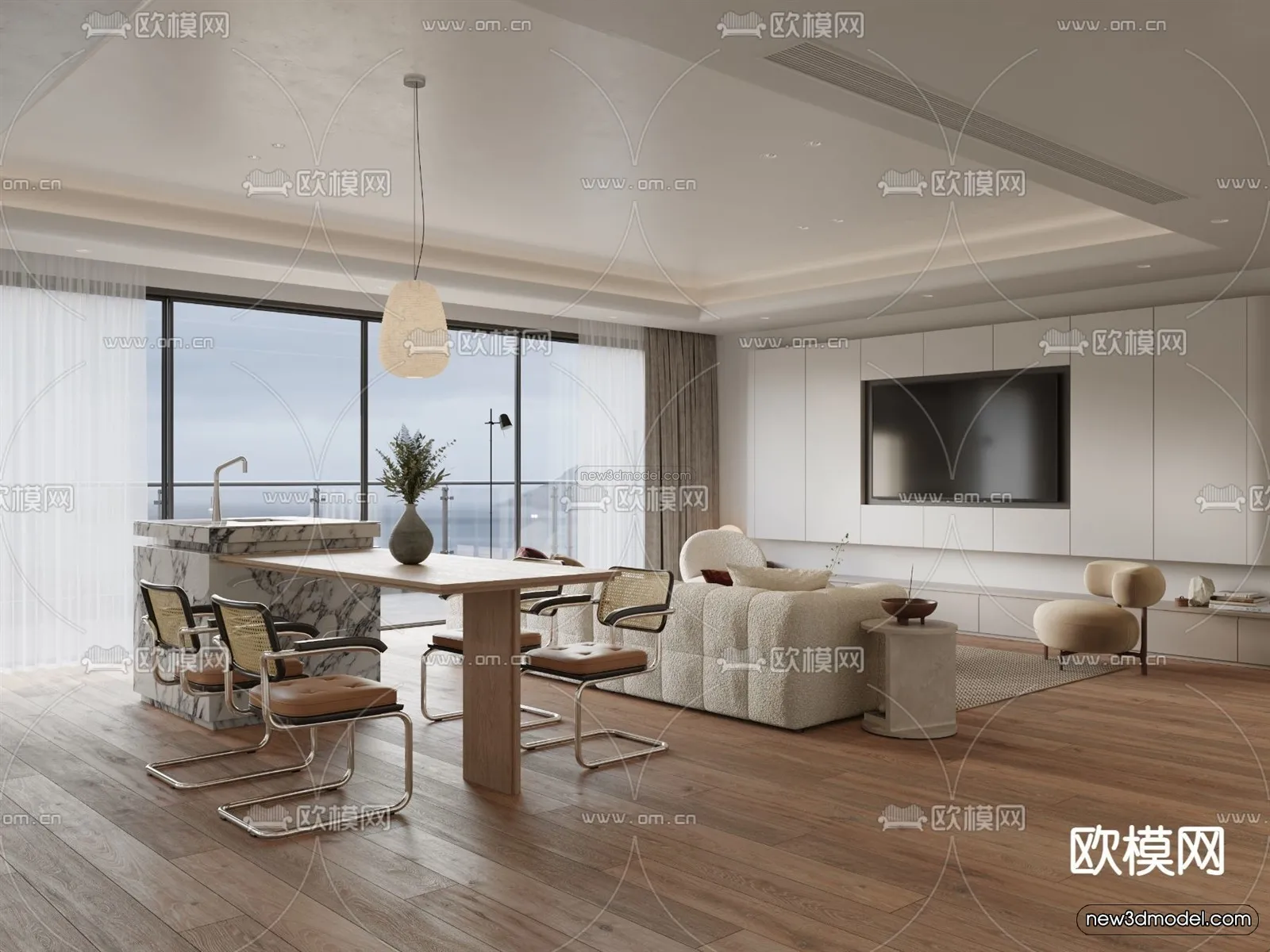 Cream Style Interior 3D Blocks – Living Room 3D Model – 151 – VRAY