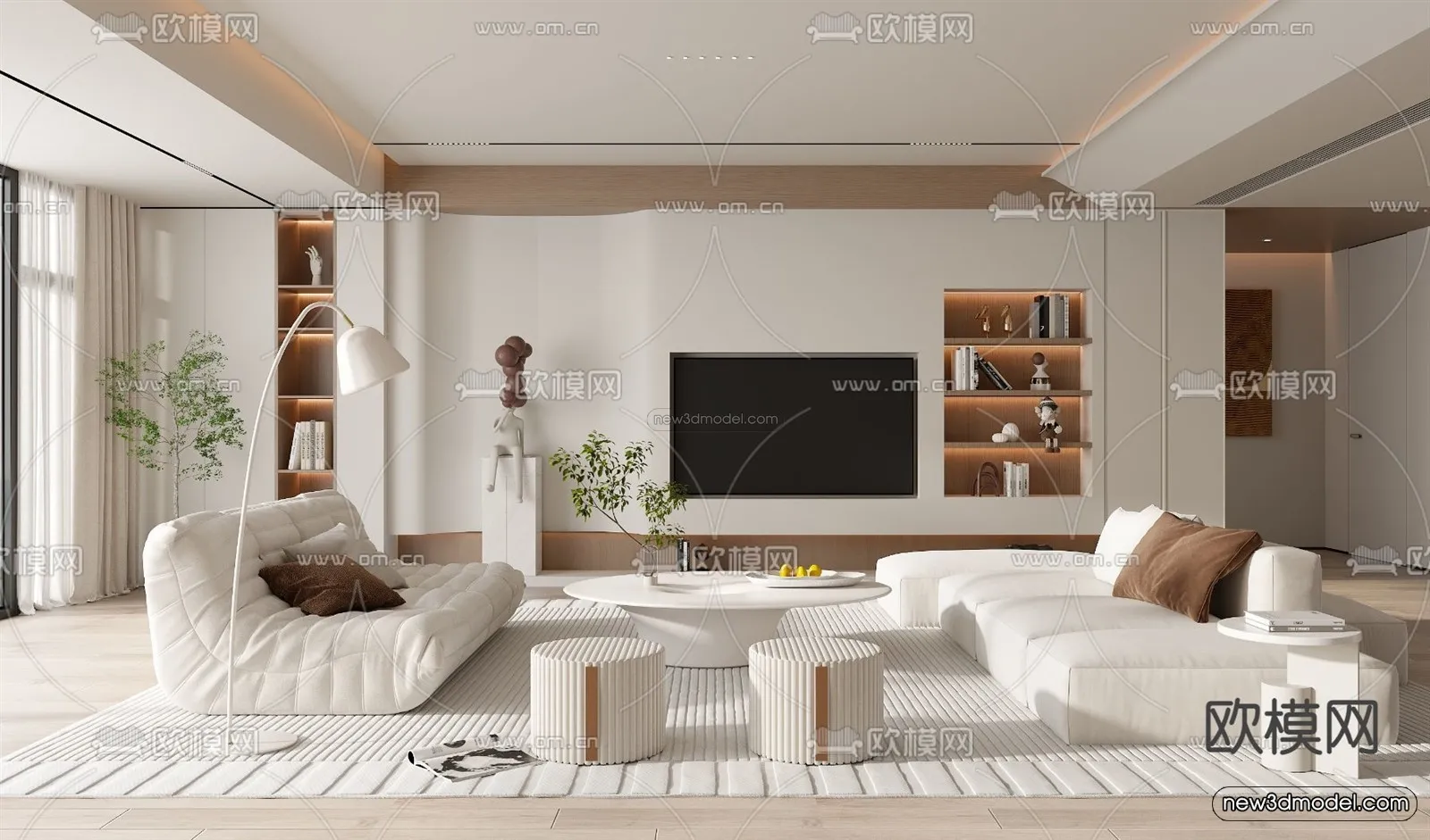 Cream Style Interior 3D Blocks – Living Room 3D Model – 153 – VRAY