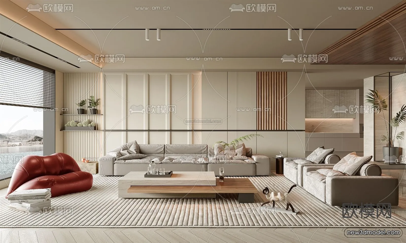 Cream Style Interior 3D Blocks – Living Room 3D Model – 160 – VRAY