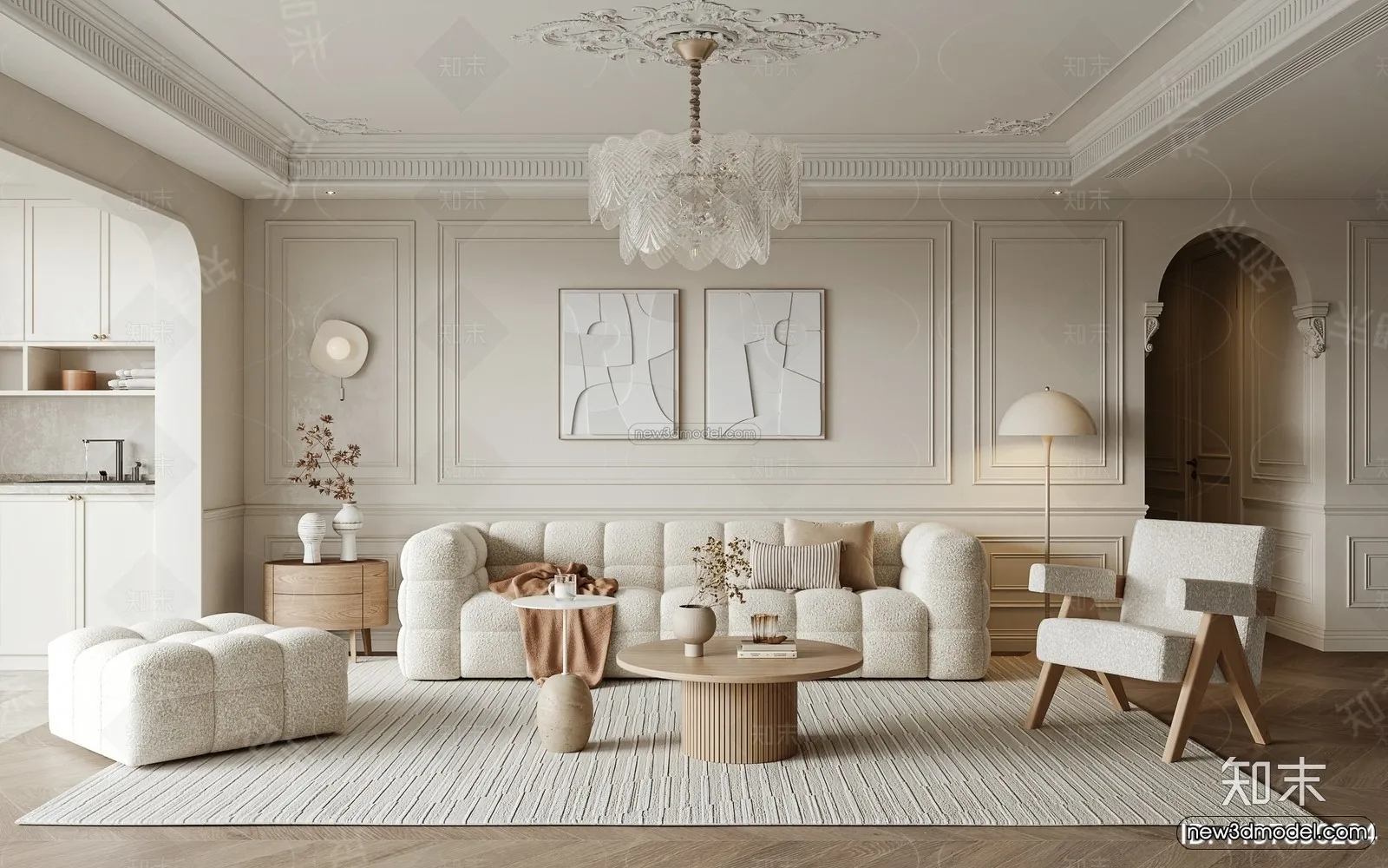 Cream Style Interior 3D Blocks – Living Room 3D Model – 163 – VRAY