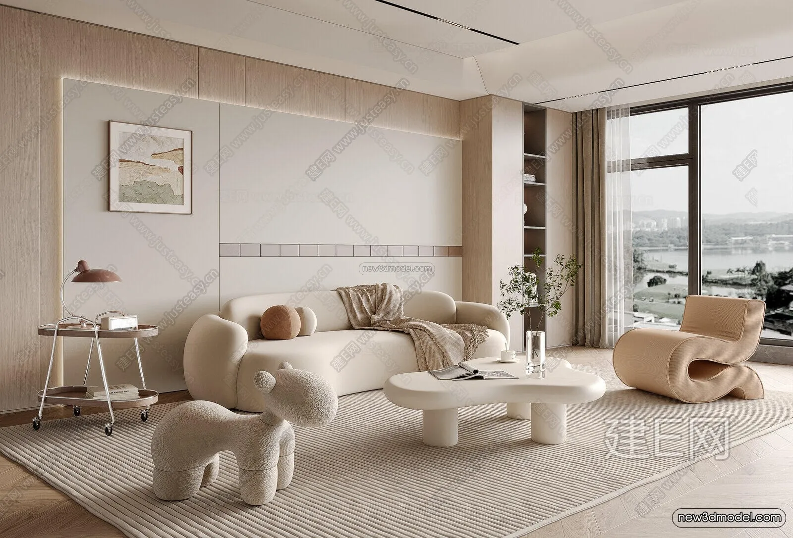 Cream Style Interior 3D Blocks – Living Room 3D Model – 165 – VRAY