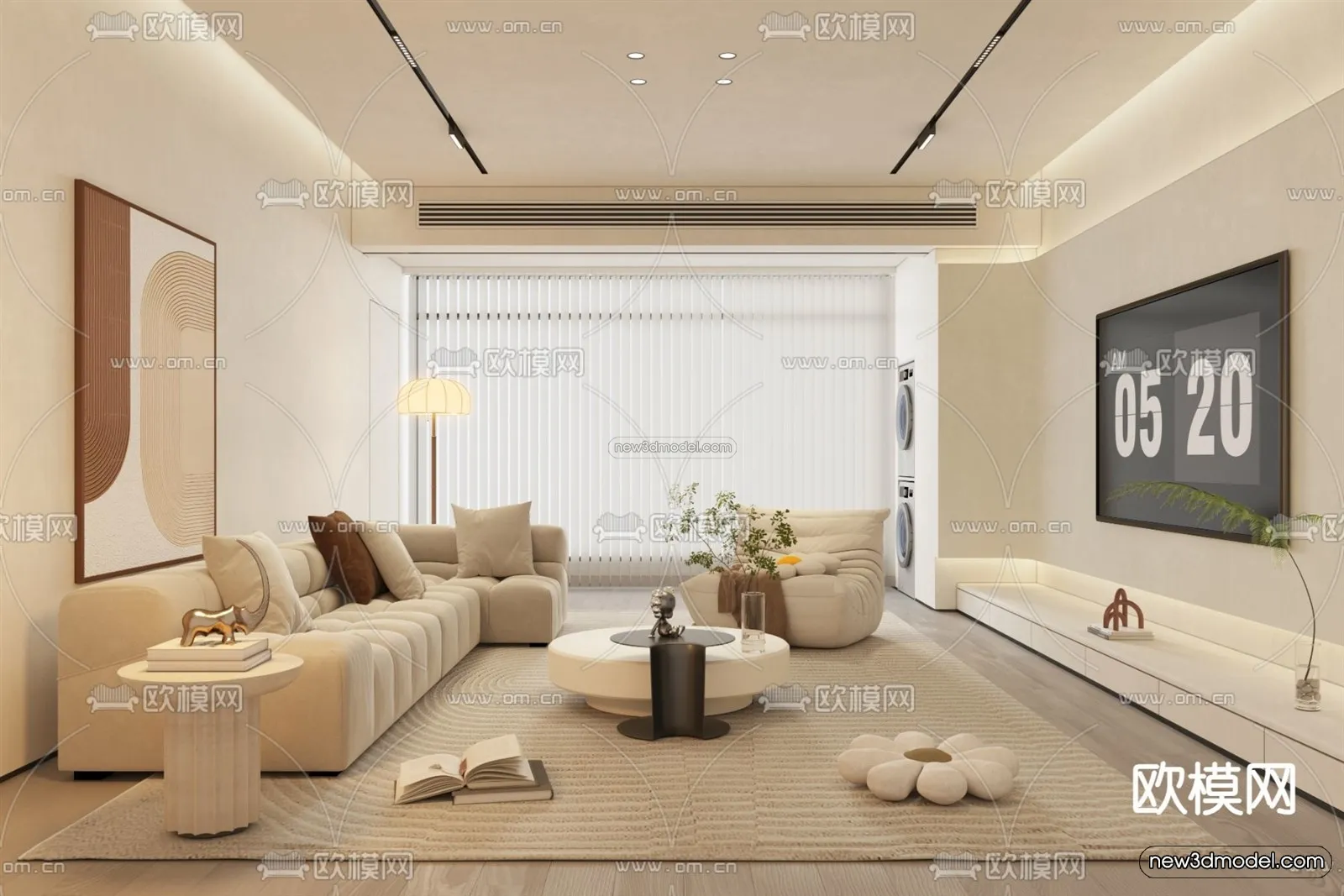 Cream Style Interior 3D Blocks – Living Room 3D Model – 166 – VRAY