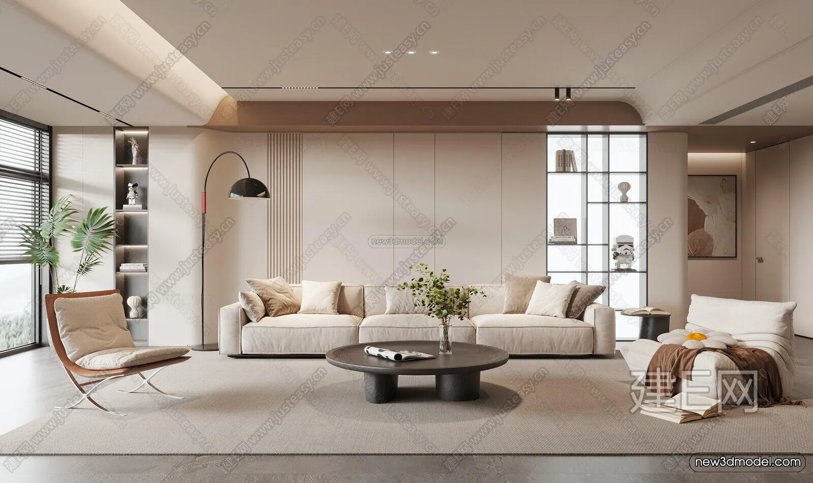 Cream Style Interior 3D Blocks – Living Room 3D Model – 167 – VRAY