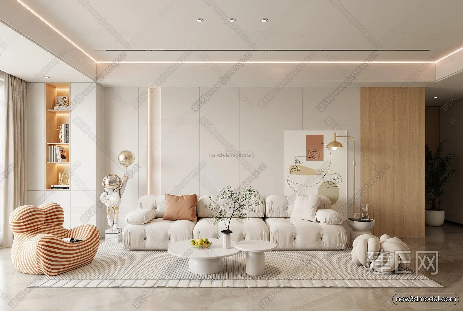 Cream Style Interior 3D Blocks – Living Room 3D Model – 168 – CORONA