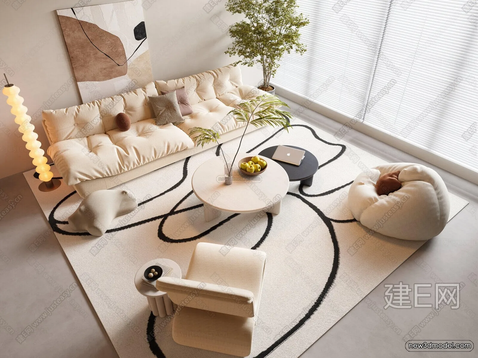 Cream Style Interior 3D Blocks – Living Room 3D Model – 169 – VRAY