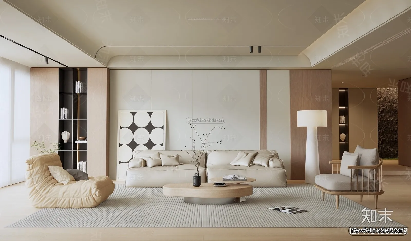 Cream Style Interior 3D Blocks – Living Room 3D Model – 171 – VRAY