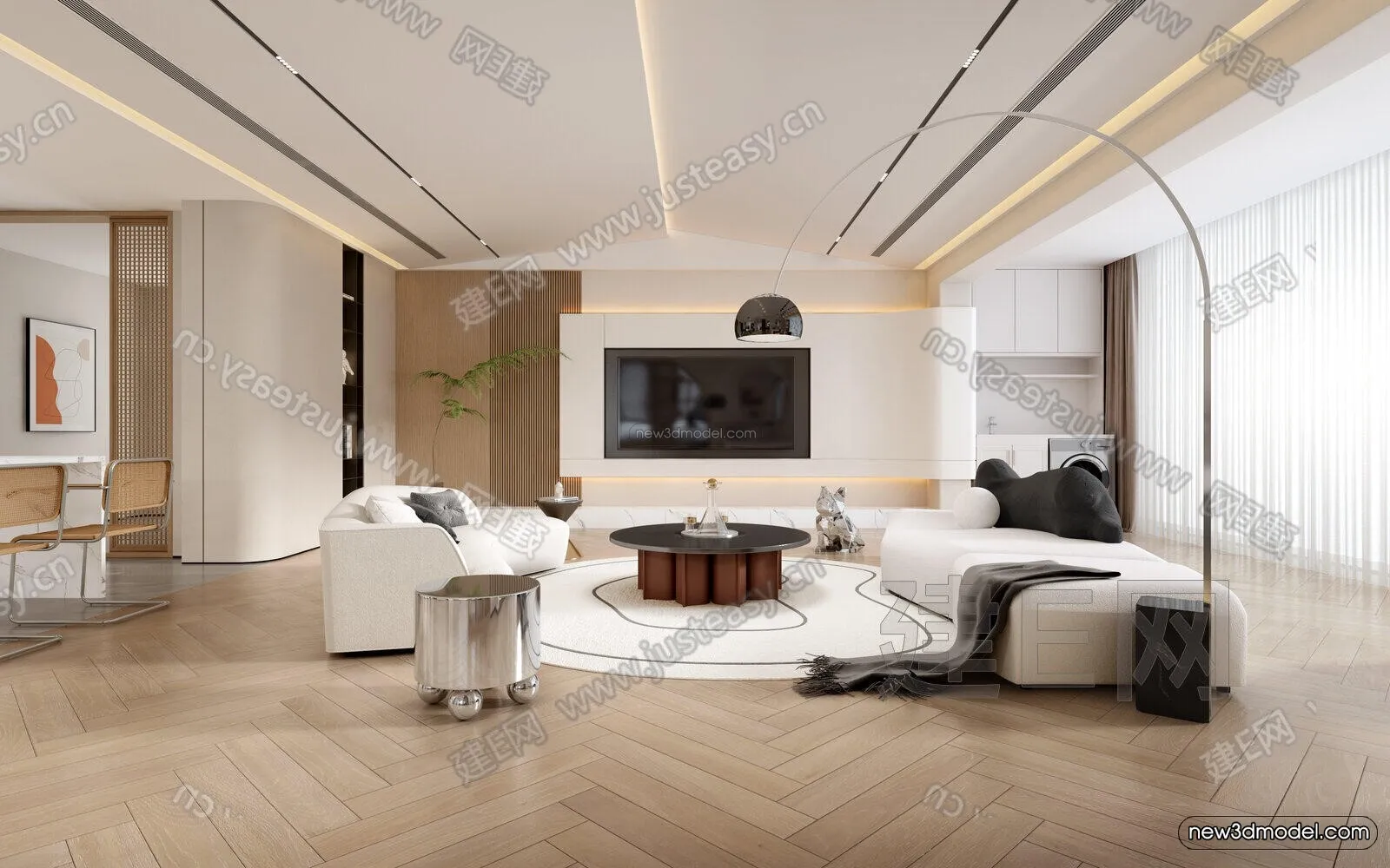 Cream Style Interior 3D Blocks – Living Room 3D Model – 172 – VRAY