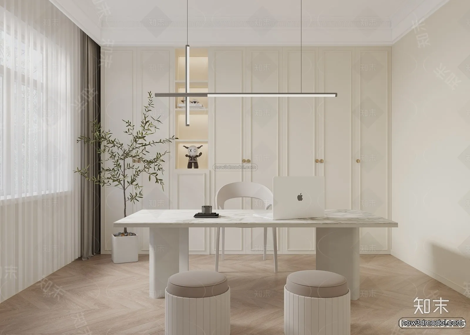 Cream Style Interior 3D Blocks – Study Room 3D Model – 289 – CORONA