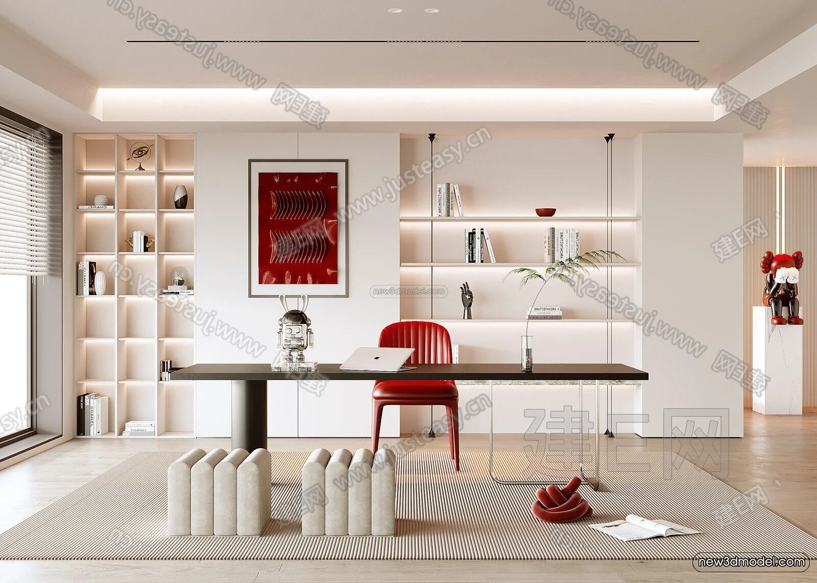 Cream Style Interior 3D Blocks – Study Room 3D Model – 290 – VRAY