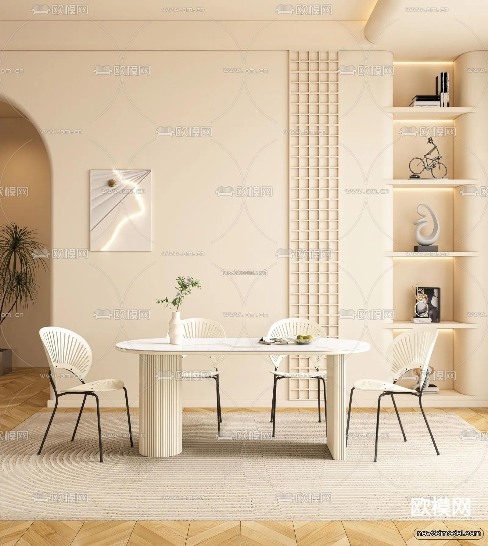 Cream Style Interior 3D Blocks – Study Room 3D Model – 293 – VRAY