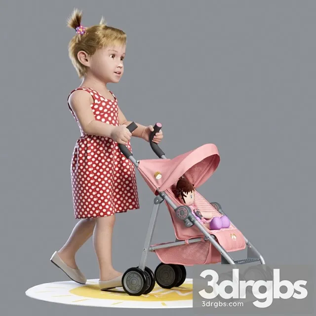 Creature Baby walking with a pram 3D Model Download