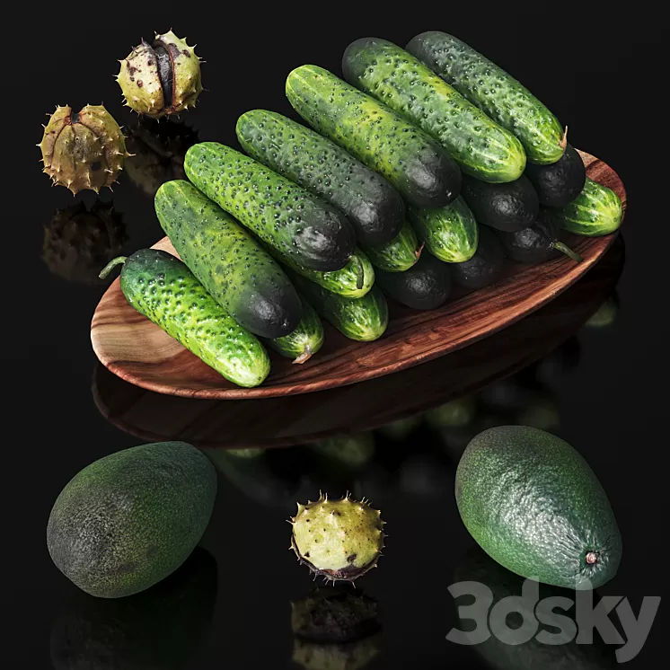 Cucumbers chestnuts and avocados 3D Model