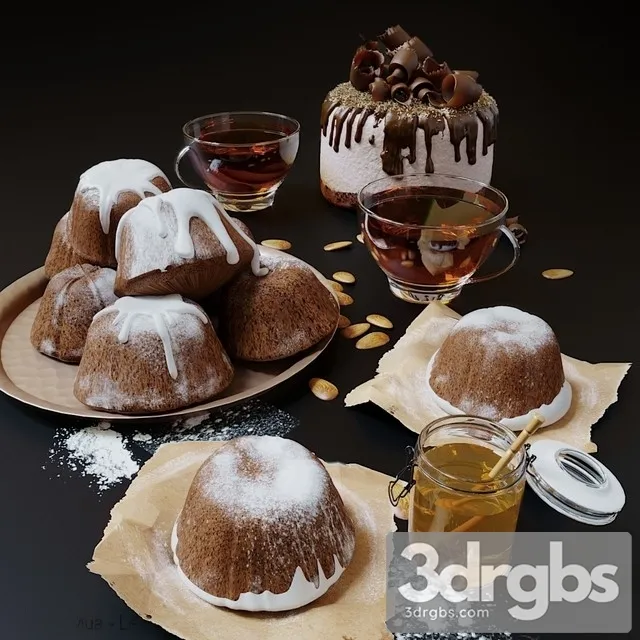 Cupcakes Honey and Tea 3D Model Download