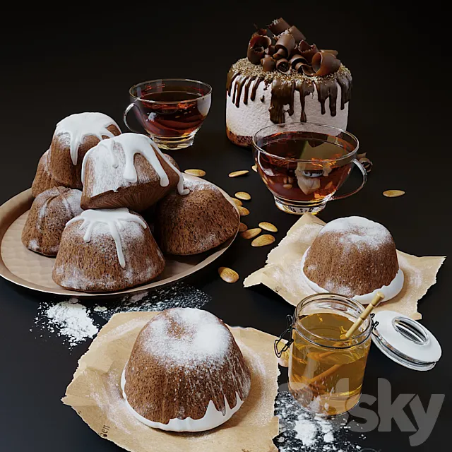 Cupcakes honey and tea 3D Model