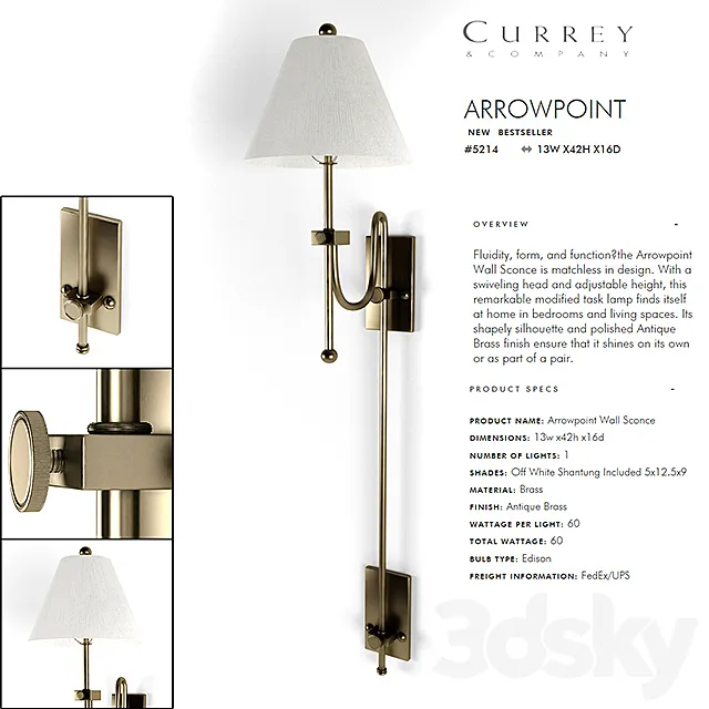 CURREY &COMPANY Arrowpoint Wall Sconce 3D Model 3D Model