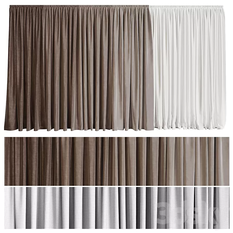 Curtain in four shades with tulle 3D Model Free Download