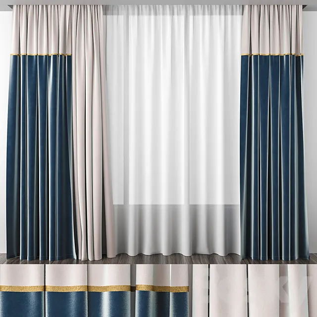 Curtain ivory and blue velvet 3D Model Curtain ivory and blue velvet 3D Model