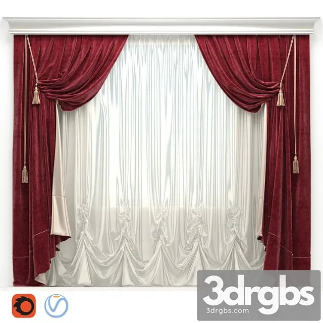 Curtain Velvet With Tassels 01 3D Model Download