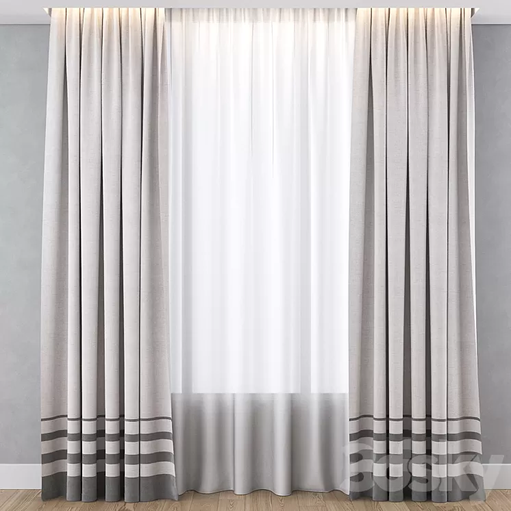 Curtain with gray stripes 3D Model Free Download