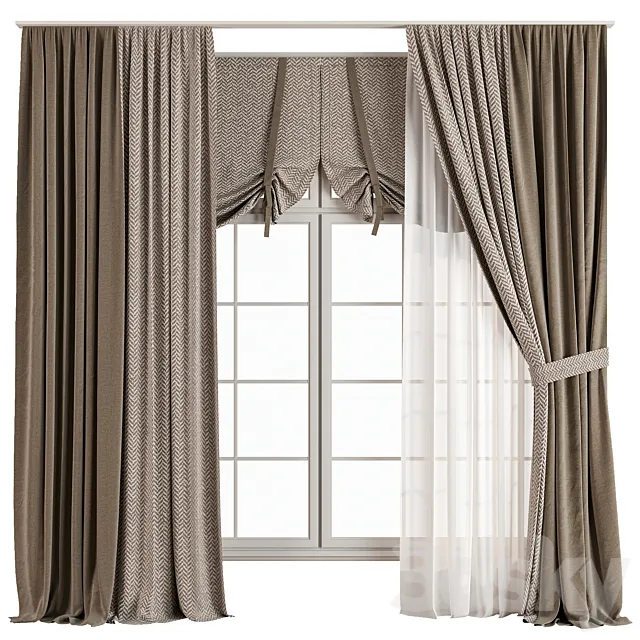 Curtain with tulle 33 3D Model