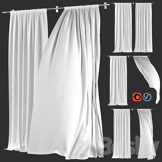 Curtains 134 | White Linen | Wind 3DModel Curtains 134 | White Linen | Wind 3DModel