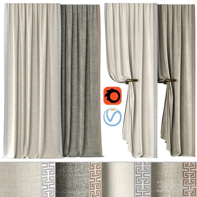 Curtains 136 Kvadrat – Artic SAMUEL & SONS – ATHINA EMBROIDERED BORDER 3D Model