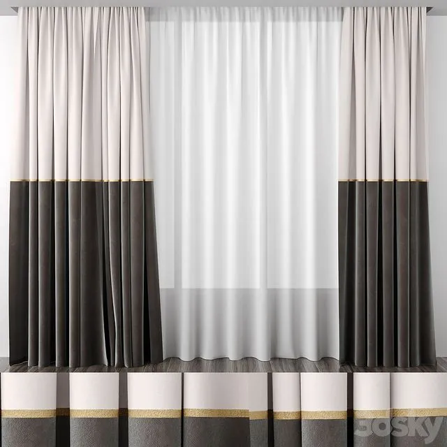 Curtains baked milk and brown 50-50 3D Model Curtains baked milk and brown 50-50 3D Model