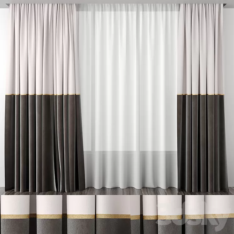 Curtains baked milk and brown 50/50 3D Model Curtains baked milk and brown 50/50 3D Model