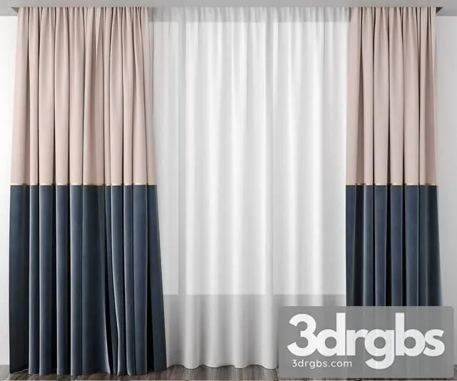 Curtains Baked Milk and Gray Blue 3D Model Download