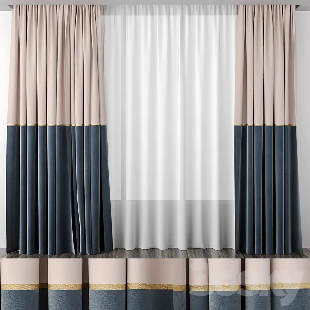 Curtains baked milk and gray-blue 50_50 3DModel Curtains baked milk and gray-blue 50_50 3DModel