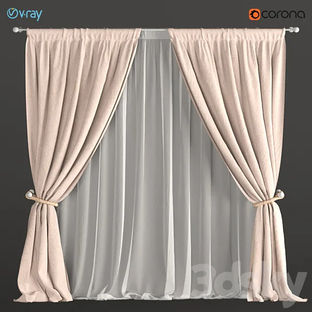 Curtains beige with a garter on the rope + tulle. 3DModel Curtains beige with a garter on the rope + tulle. 3DModel