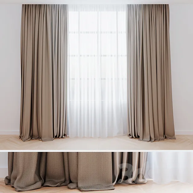 Curtains beige with tulle | Modern curtains 3DModel Curtains beige with tulle | Modern curtains 3DModel