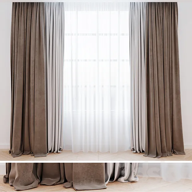 Curtains beige with tulle | Modern curtains 3DModel Curtains beige with tulle | Modern curtains 3DModel