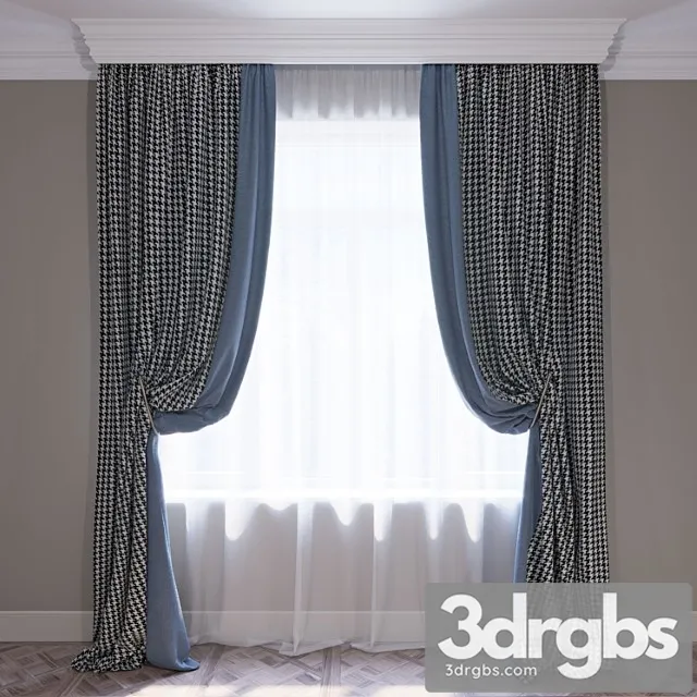 Curtains blue and houndstooth curtain set 3D Model Download