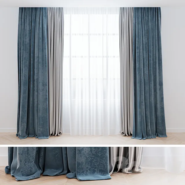 Curtains blue with tulle | Curtains are modern 3D Model Curtains blue with tulle | Curtains are modern 3D Model
