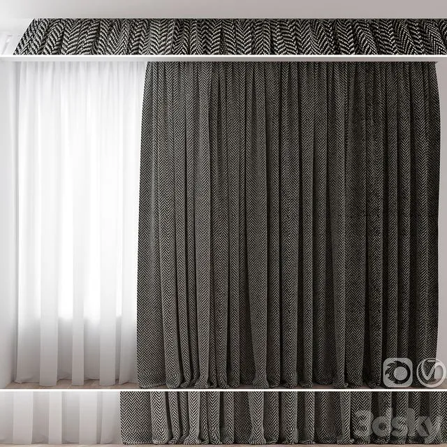 Curtains №3 with ceiling cornice 3D Model