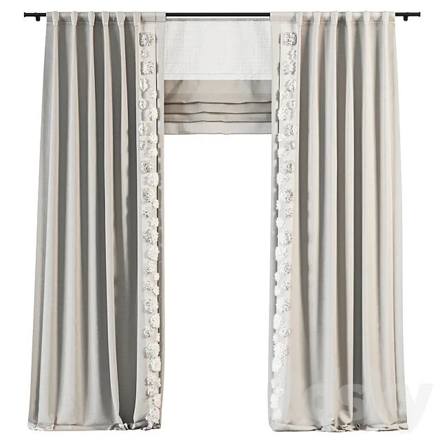 Curtains for children`s room with edging 3D Model Curtains for children`s room with edging 3D Model