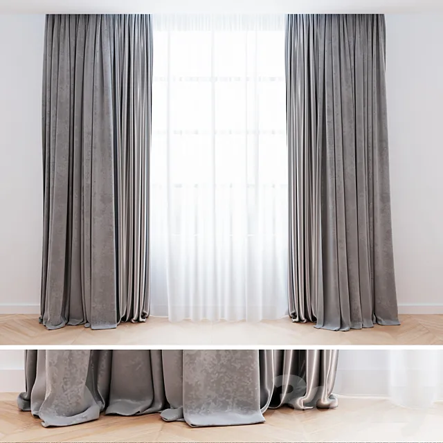 Curtains gray velvet with tulle | Curtains are modern 3D Model Curtains gray velvet with tulle | Curtains are modern 3D Model