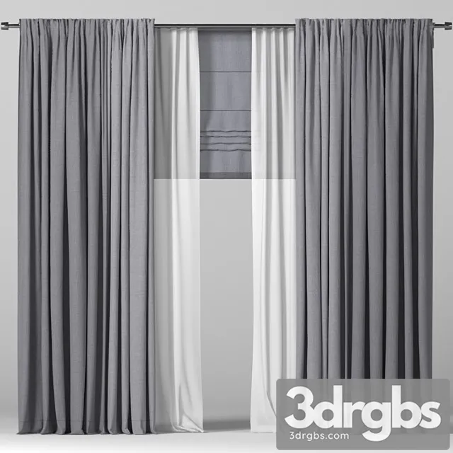 Curtains in two colors + roman blind. 3D Model Download