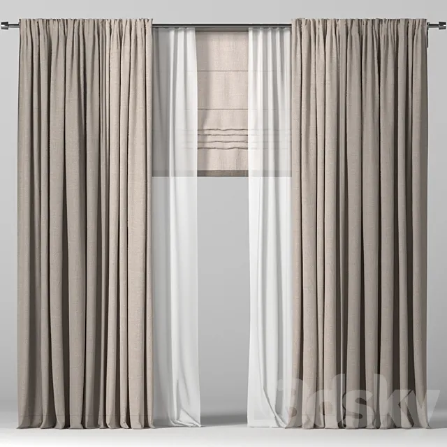 Curtains in two colors + Roman curtain 3D Model Curtains in two colors + Roman curtain 3D Model