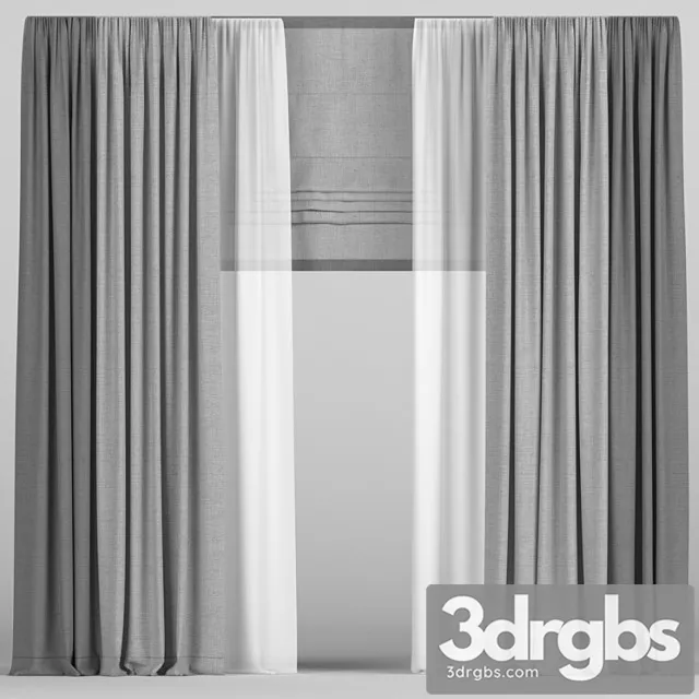 Curtains in two colors with roman 3D Model Download