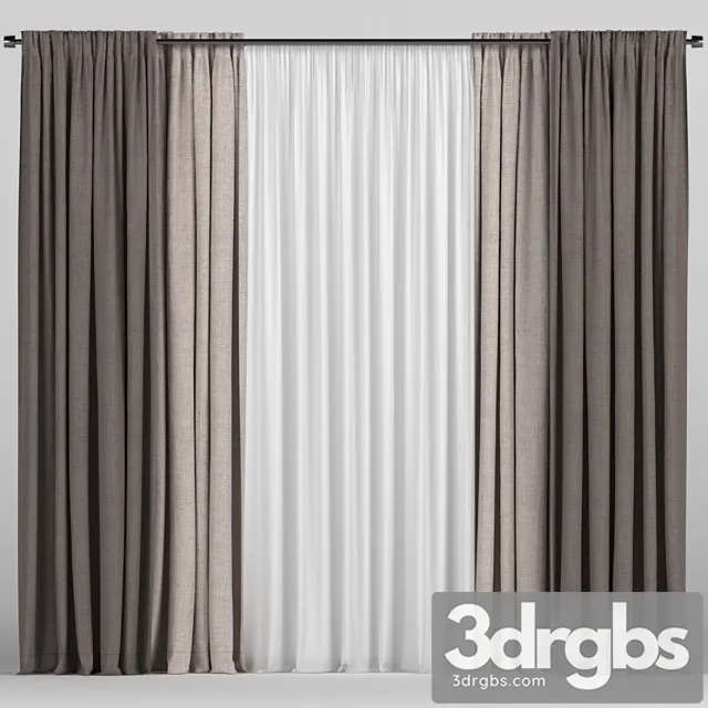 Curtains In Two Colors With Tulle 19 3D Model Download