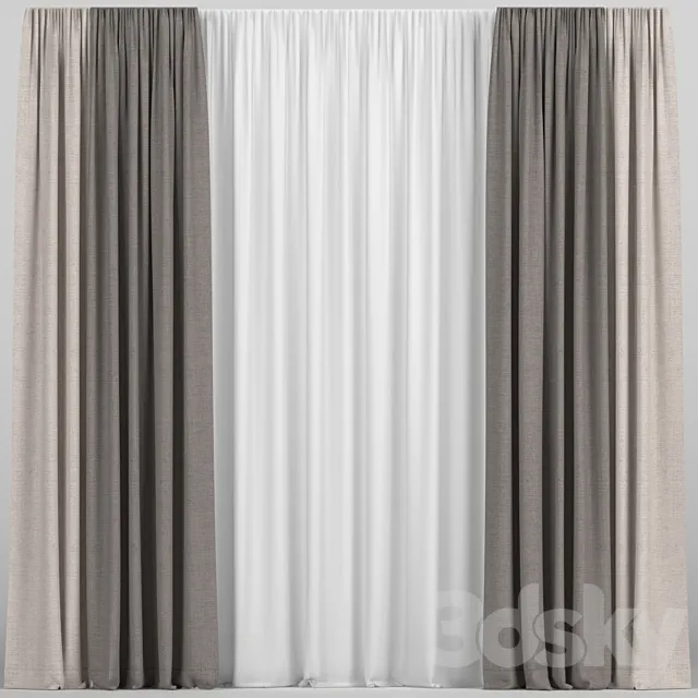 Curtains in two colors with tulle 3D Model Curtains in two colors with tulle 3D Model