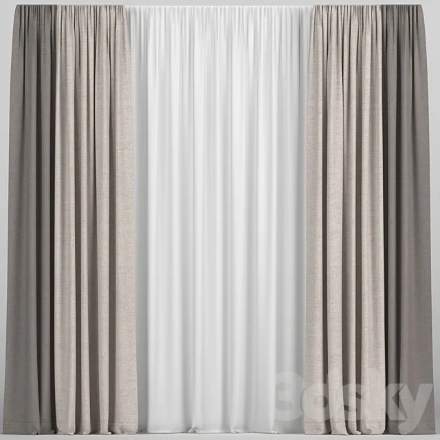 Curtains in two colors with tulle 3D Model Curtains in two colors with tulle 3D Model